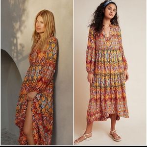 NWOT ANTHROPOLOGIE  Tamarind Tiered Maxi Dress.L